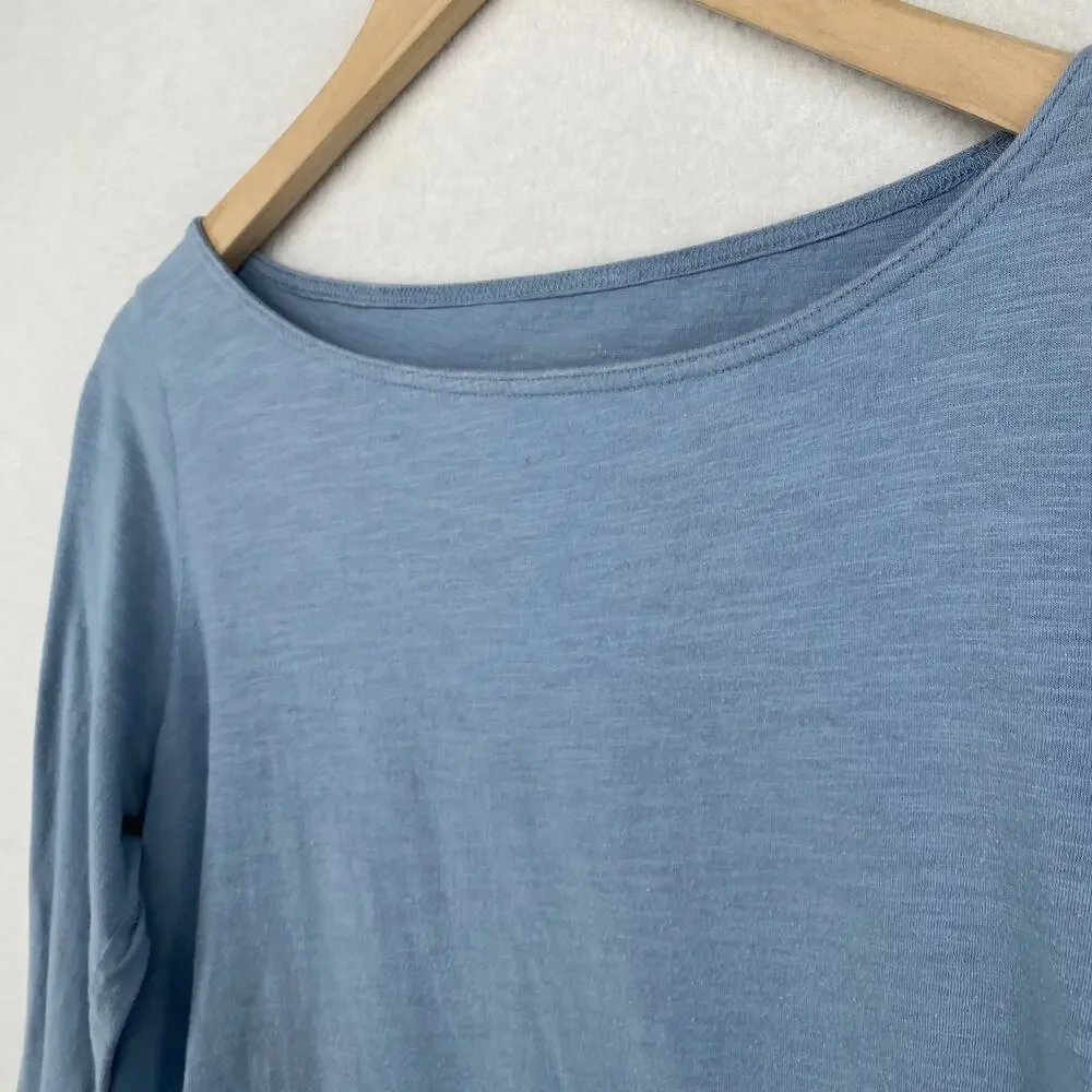 EILEEN FISHER Tunic S Organic Cotton Slub Jersey Long Sleeve Boat Neck Blue - Picture 2 of 10